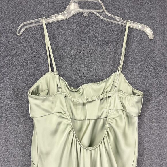 Zara Dress Womens Large Green Satin Ruched Midi Sleeveless Slit Elegant NWT L30 - Picture 14 of 16